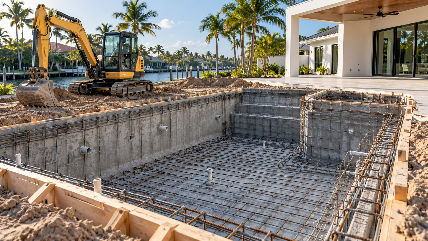Illustrative pool construction site